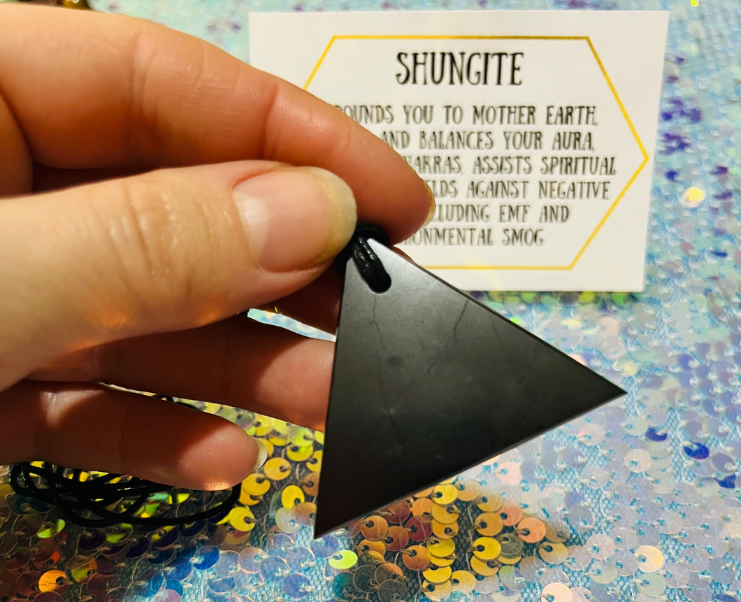 Shungite Triangle Pendant - Mystical Rainbow Treasures 